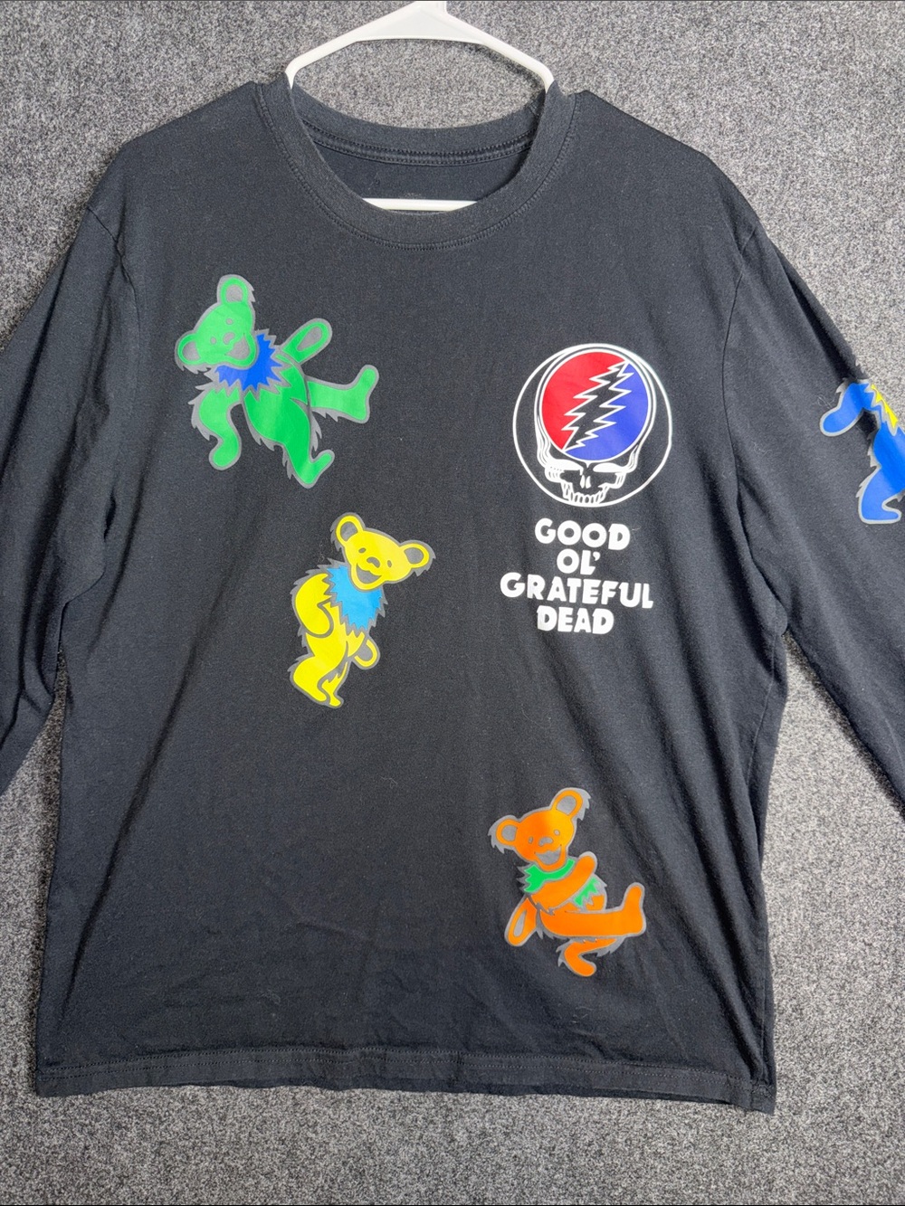 Grateful Dead Black Long-Sleeve Tee with Colorful Dancing Bears